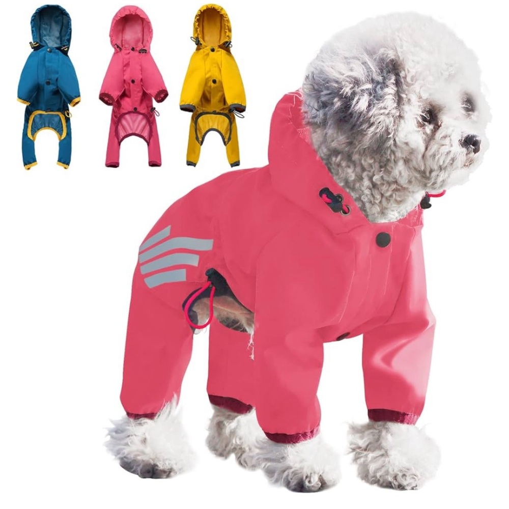 Dog raincoat with hood .color pink size medium.